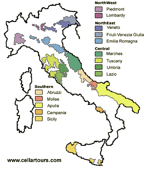 vinohradnícke oblasti Talianska
